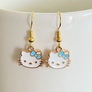 Sanrio Hello Kitty White & Light Blue Enamel Dangle Earrings